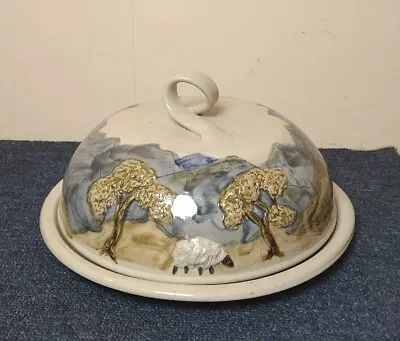 Buy Large Studio Pottery Stoneware Handpainted Cheese Dish / Dome Highlands Sheep • 29.99£