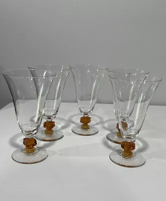 Buy 1970s Vintage Water Goblets Set Of 5 Amber Cube Footed • 56.82£