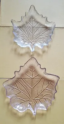 Buy Vintage Art Deco Style Maple Leaf Shaped Glass Dishes Pink And Grey X 2  • 8£