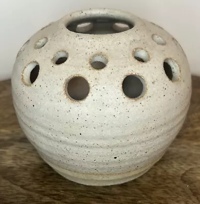 Buy Studio Pottery Flower Frog Posy Vase Beige Brown Stamped Matte Finish • 9.99£
