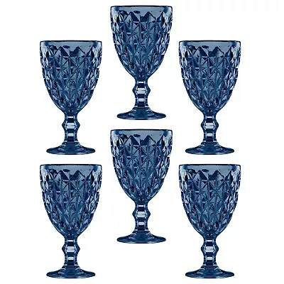 Buy SET OF 6 Night Sky Blue Goblet Wine Glasses 11 Fl Oz Faceted Wine Glasses • 46.95£