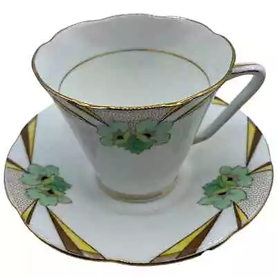 Buy Vintage Art Deco ABJ Grafton China Kingsley Tea Cup Saucer Made In England • 42.58£