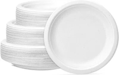 Buy 125 X White Bagasse 9  Round Disposables Paper Plates BBQ Party Buffet • 6.99£