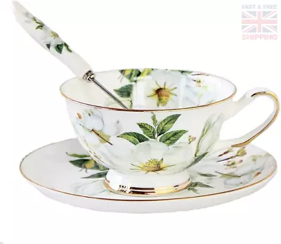 Buy Gift Set Vintage Fine Bone China Tea Cup Spoon And Saucer Set Gold Trim Fine An • 20.29£