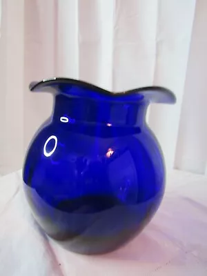 Buy Vintage Cobalt Blue Glass Vase AAC Handcrafted Ruffle Rim Vase • 18.89£