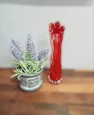 Buy Vintage Mid Century Bohemian Czech Red Glass Knobbly Finger Vase • 12£