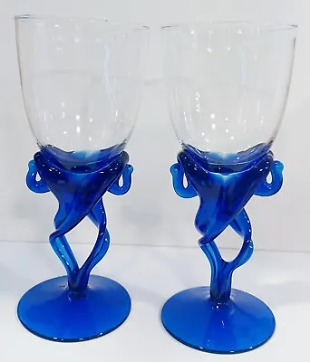 Buy Pair Of Alicja Crystal Hand Blown Cobalt Blue 8  Water Goblets Poland • 43.79£