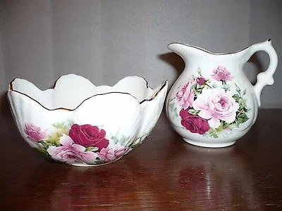 Buy CROWN FINE BONE CHINA ROSE PATTERNED JUG And BOWL BNEW • 29.99£