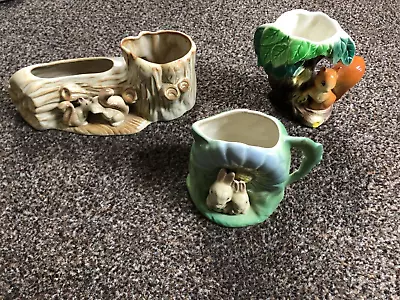 Buy Set Of 3 Hornsea Pottery Fauna Vases - Squirrels And Rabbits • 17.50£