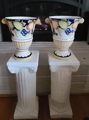Buy Pair Of Italian Style Majolica Cobalt Blue Vases. Lemon Design  • 61.76£