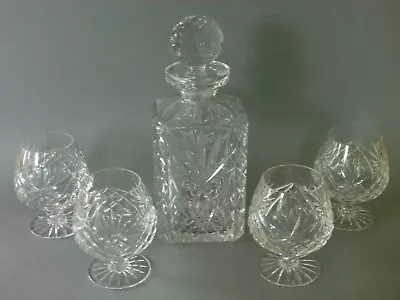Buy Stuart Crystal Glass Square Decanter & 4 Snifter Glasses - Brandy Balloon Set • 40£