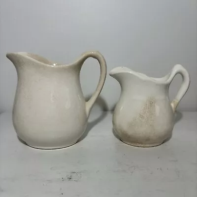 Buy Antique White Ironstone Pitchers Stained Crazed Patina Farmhouse Lot Of 2 • 192.83£