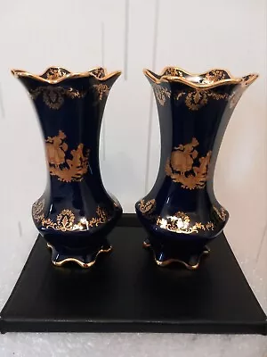 Buy Vintage - Imperial Limoges Vases - Colbalt Blue - 22k Gold - Porcelain - French  • 24.99£