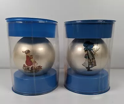 Buy Holly Hobbie Collection Christmas Glass Ball Ornament By Corning 1974 One Pair • 23.93£