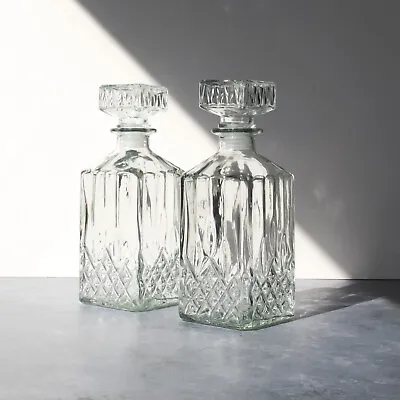 Buy Set Of 2 Whisky Decanters Vintage Glass Drink Bottle Wine Decanter Brandy Spirit • 17£