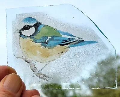 Buy Stained Glass - Blue Tit Bird Piece Kiln Fired 8 Cm X 7 Cm Shaped Glass Birds • 10£
