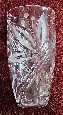 Buy NEW ETCHED 24% Lead Crystal Cut Glass Vase 27cm  -C14 • 14.99£