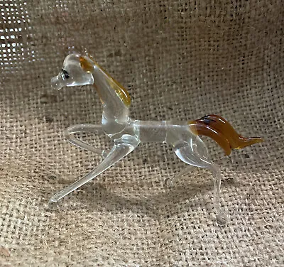 Buy Vintage Murano Glass Horse Clear Brown Figure Lampwork Pony Figurine Ornament • 18.99£