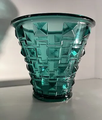 Buy Rare Orrefors Glass Simon Gate Art Deco Pot Vase Bowl SP14 Faceted Turquoise • 369.88£