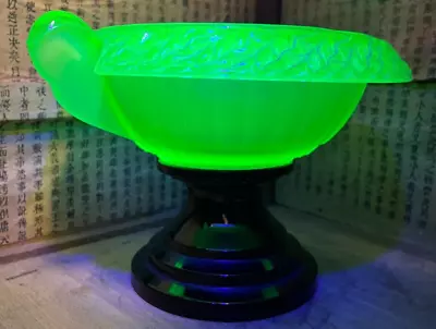 Buy Stunning Art Deco Frosted Uranium Glass Bowl & Pedestal (A/F) • 45£