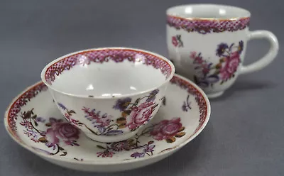 Buy Chinese Export Porcelain Pink Rose Fish Scales & Gold Cup Trio Circa 1760s A • 317.46£