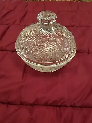 Buy Vintage Heavy 16cm Crystal Cut Gardenia Pattern Glass Candy Dish With Lid. • 15£
