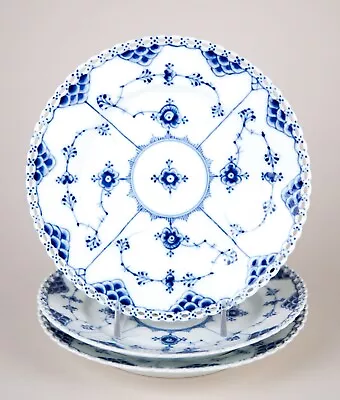 Buy Antique Royal Copenhagen Blue Fluted Full Lace Dessert Pie Plates #1087 Set Of 3 • 284.71£