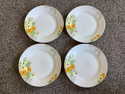 Buy 4 X Vintage RADFORDS FENTON Side Plates Bone China Yellow Orange Flowers 17.5cm • 13£