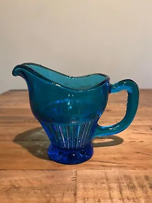 Buy Vintage Turquoise Blue Pressed Glass Jug • 11.99£