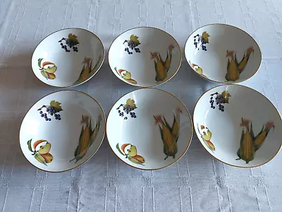 Buy Vintage Royal Worcester Porcelain Evesham 6 Cereal / Dessert Bowls • 24.75£