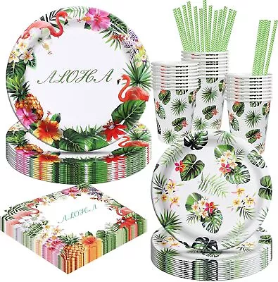 Buy Aloha Tropical Partyware X25 Guests Hawaiian Party Cups Napkins Plates Straws • 10.89£