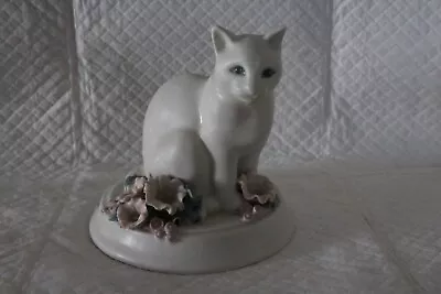 Buy Chessell Isle Of Wight Porcelain Art Pottery 13cm Cat With Pink Flowers - VGC • 9.95£