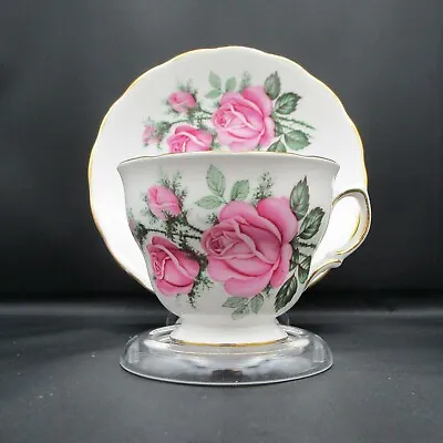 Buy Vintage Royal Vale Bone China Pink Roses Teacup And Saucer Made In England • 19.13£