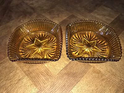 Buy Pair Square Vintage Amber Pressed Glass SOWERBY Art Deco Bonbon Dishes Bowls • 10£