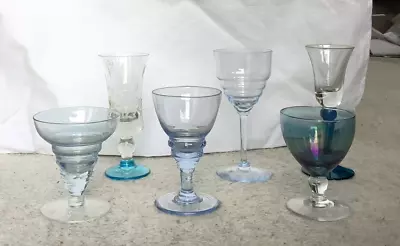 Buy Vintage Blue Art Deco Sherry Cocktail Cordial Liqueur Glasses Assortment Vgc • 5.99£
