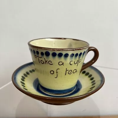 Buy Watcombe Pottery Torquay Cup And Saucer Take A Cup Of Tea (GC) • 9.50£