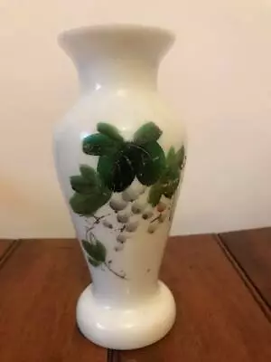 Buy Early Victorian Hand Painted Opaque Milk Glass Vase • 45£