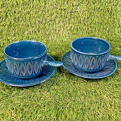 Buy Vintage TAMS WARES 70s Retro Blue Turquoise Set Of 2 Soup Bowls Cups And Saucers • 14.99£