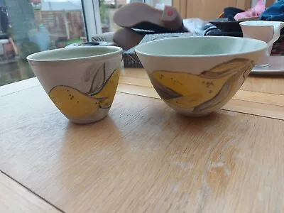 Buy Hand Crafted Bowls X 2 With Painted Lemons Signed By The Potter • 11.99£