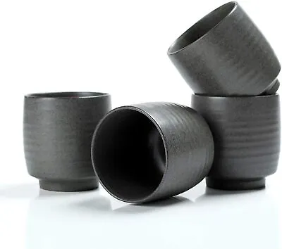 Buy Charcoal Grey Oriental Chinese Matcha Green Tea Cup Pottery Set Of 4 Cups 5.8 OZ • 16.99£