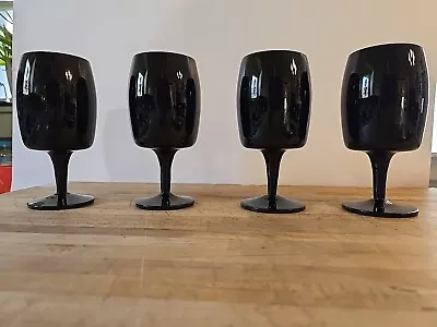 Buy 4  Crystal Black Amethyst GORHAM Glasses Wine Water Goblets MCM • 33.63£