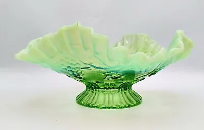 Buy Antique Jefferson Glass Green Opalescent Footed Ruffled EAPG Bowl • 33.62£