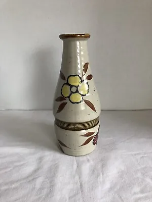 Buy Kutani Floral Speckled Gray Base Vase W/Red & Yellow Flowers-Glazed Art Pottery • 16.41£