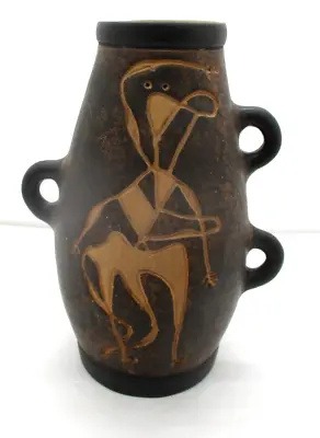 Buy Vintage Unique 3 Handle Pottery Vase Urn Cave Art? Design • 66.49£