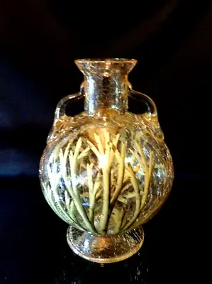 Buy Antique Moser Bohemian Amber Crackle Glass Vase 9  Enamel Fish & Seaweed • 471.17£