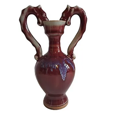 Buy Vintage Chinese Flambe Red Glaze Dragon Handled Vase Height 23.5cm • 175£