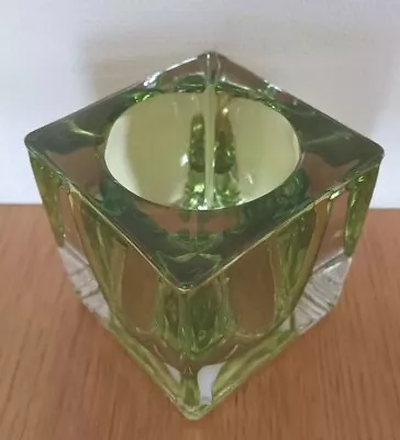 Buy Glass Candle Holder Vase Clear Green Glass Heavy Modern Decor Square Cube  • 8.95£