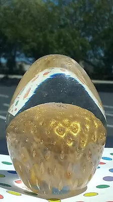 Buy Vintage Murano Glass Egg Paperweight Clear With Flecks Of Gold And Bubbles 3  T • 22.77£