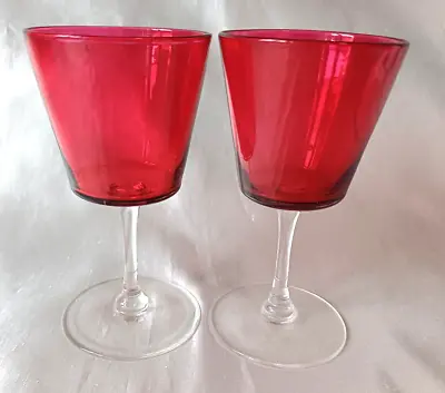 Buy Pair Of Edwardian Cranberry Bucket Bowl Wine Glass C1905 • 25£