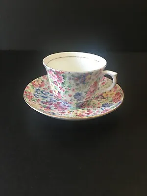 Buy Colclough China Pink,Yellow,Blue Chintz Floral Tea Cup & Saucer Made In England • 24.13£